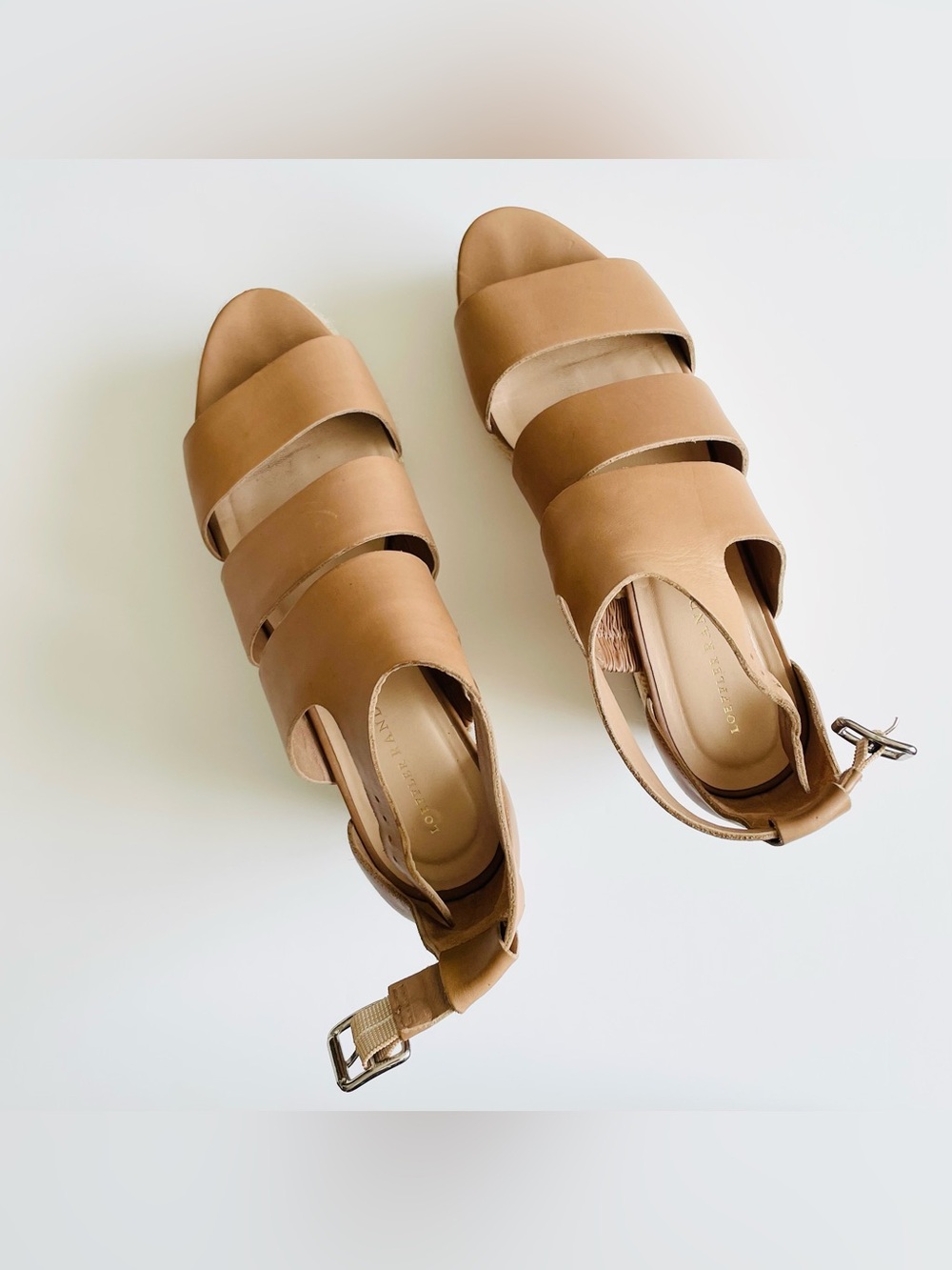 Loeffler Randall SIZE 9.5 Sasha leather strappy wedge platform sandals in beige - Picture 3 of 11